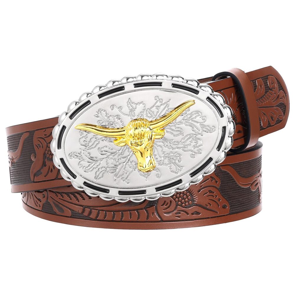 4615 Western Leather Belt Vintage Engraved Cowgirl Cowboy With Longhorn